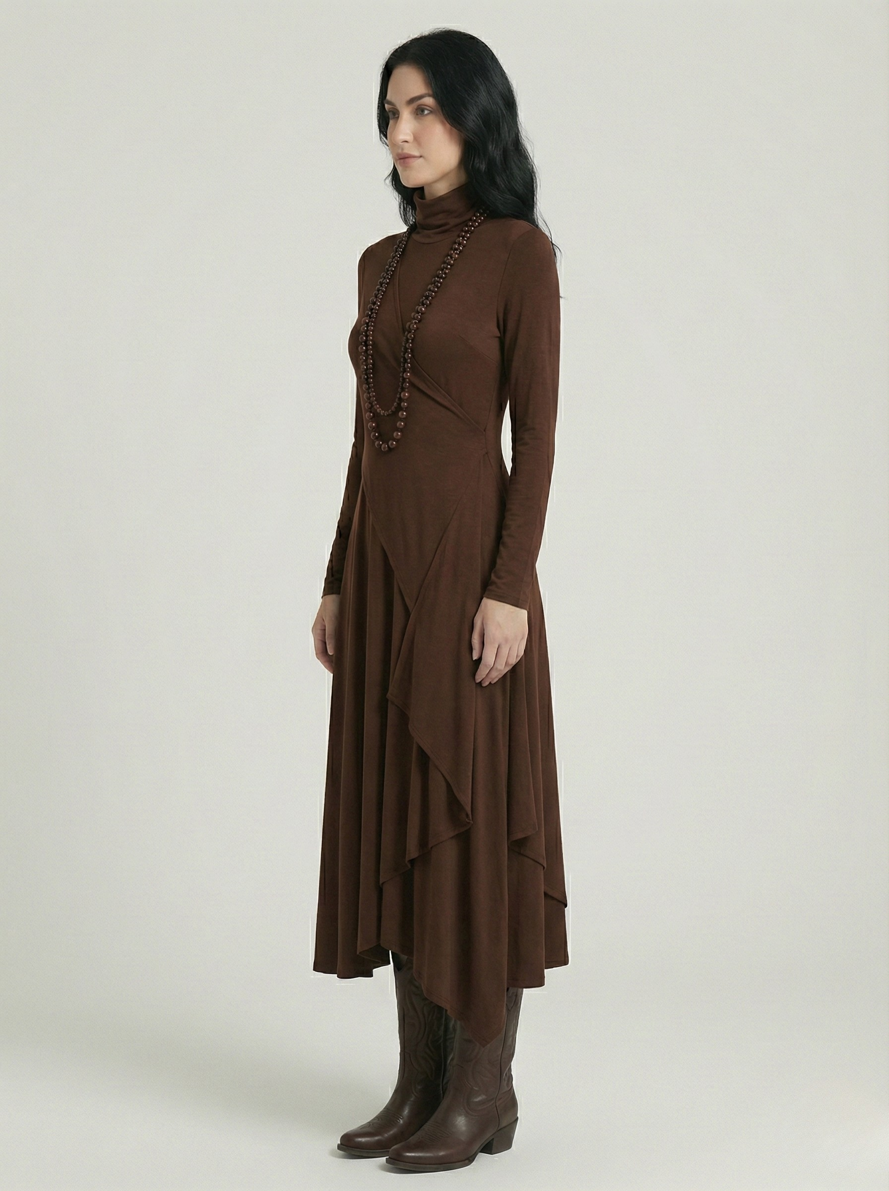 Elora™ | Elegant High-Neck Layered Maxi Dress