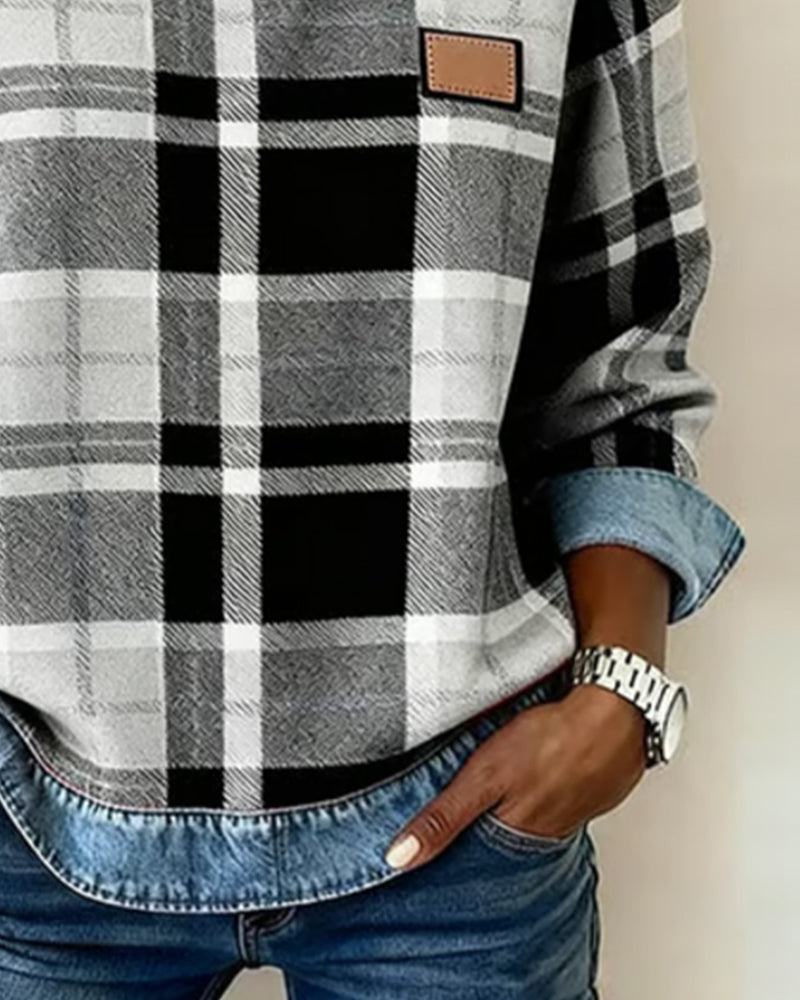 Lory | Fashionable Sweatshirt with Checkered Patchwork