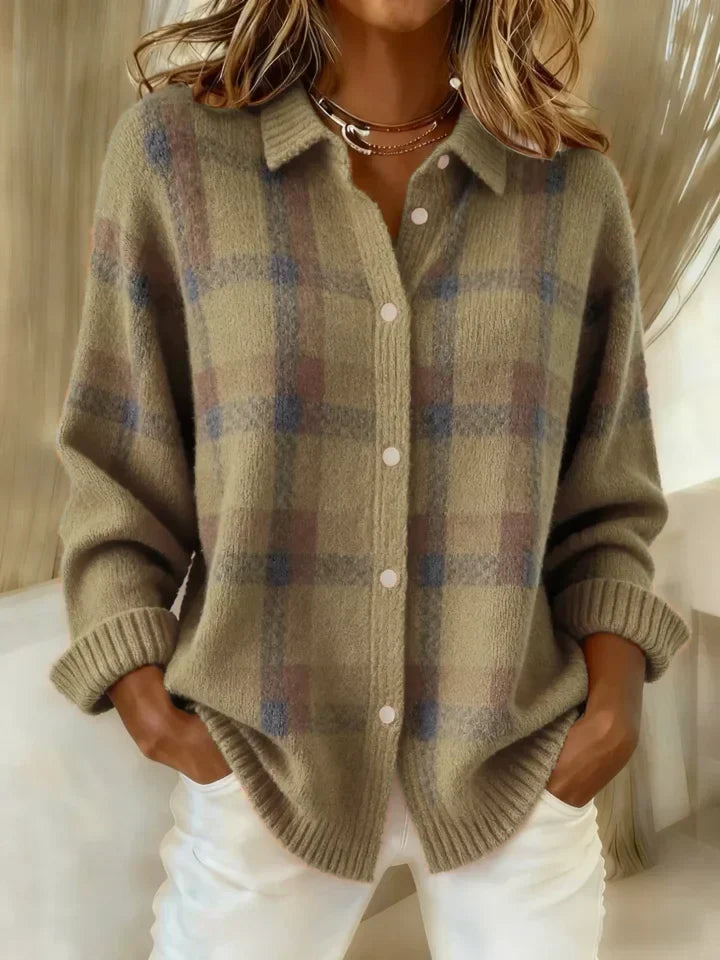 Ariana™ | Soft Plaid Button Knit
