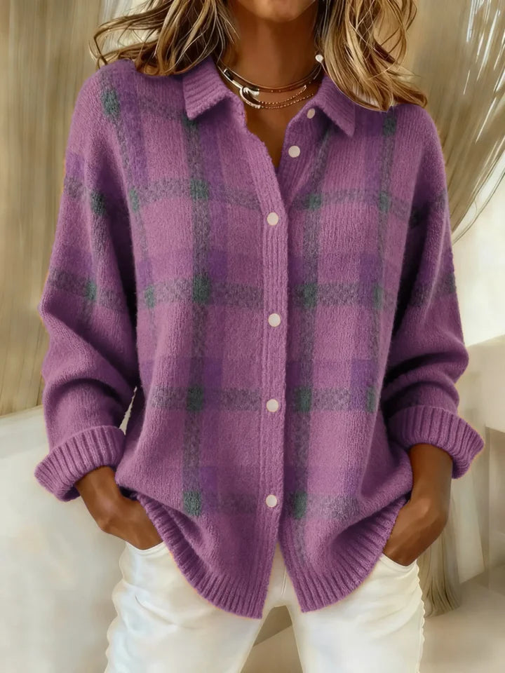 Ariana™ | Soft Plaid Button Knit