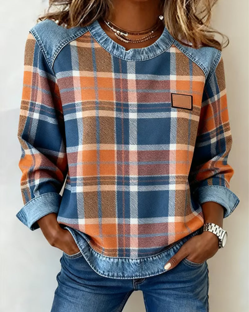 Lory | Fashionable Sweatshirt with Checkered Patchwork