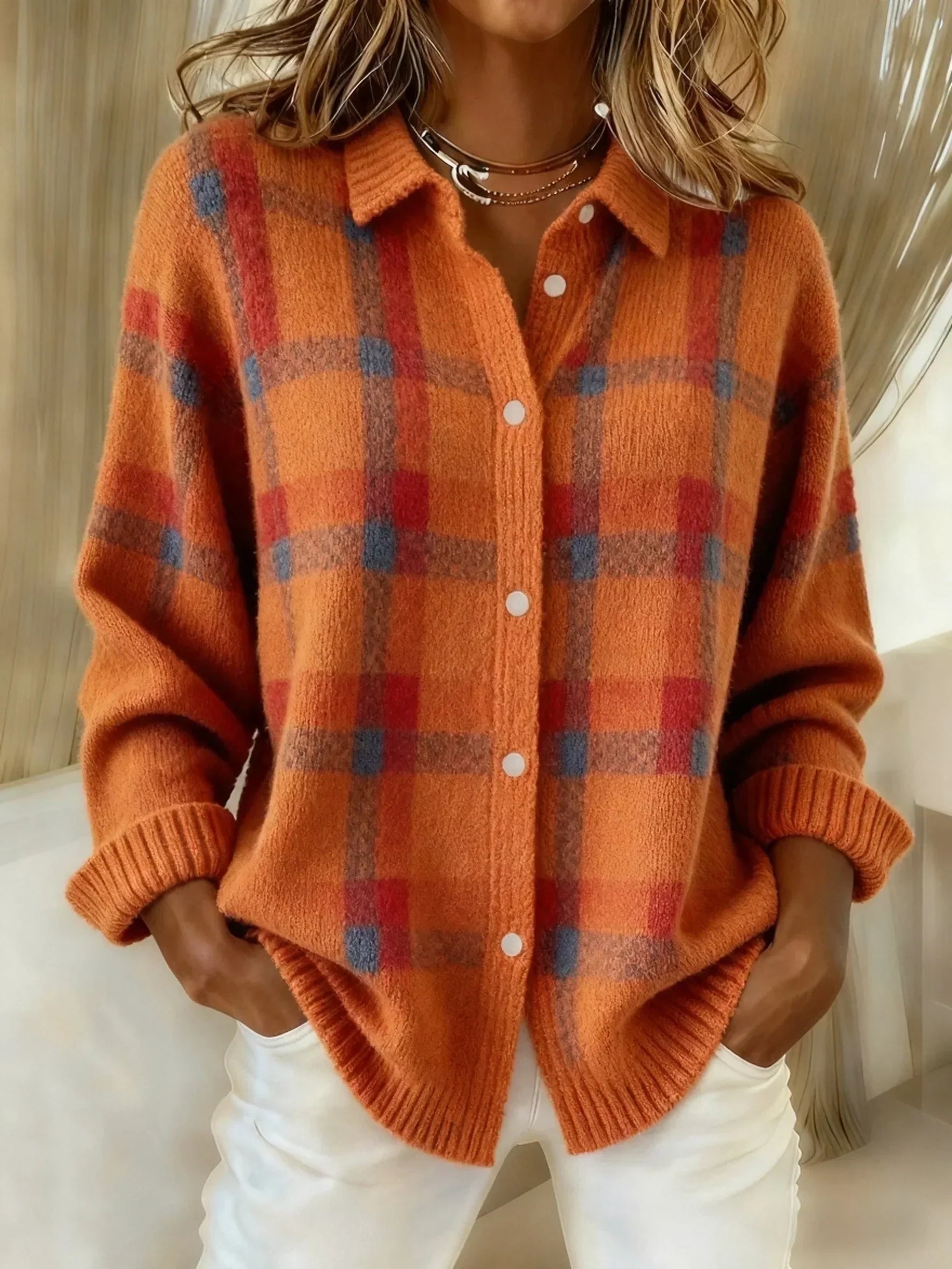 Ariana™ | Soft Plaid Button Knit