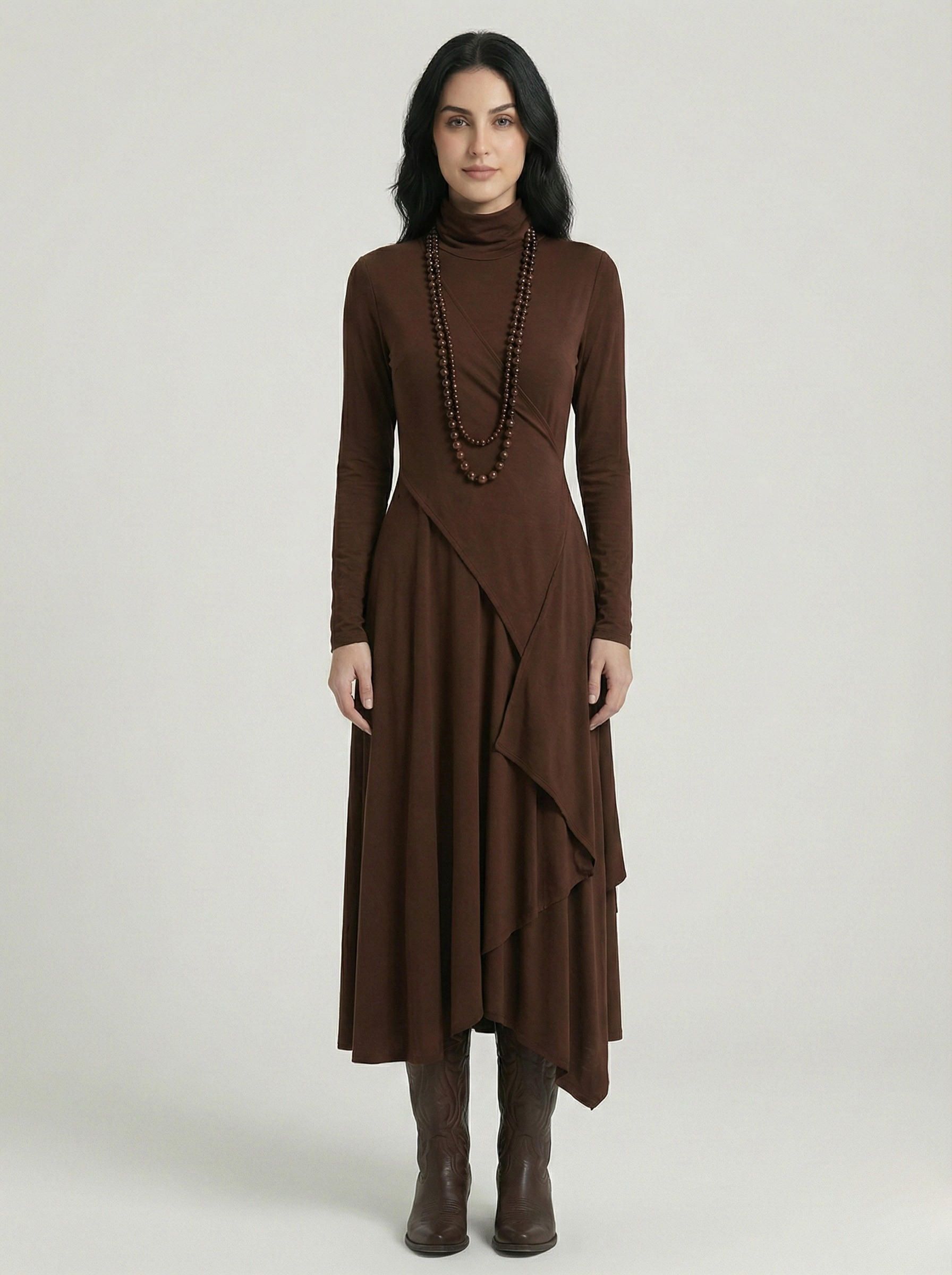 Elora™ | Elegant High-Neck Layered Maxi Dress