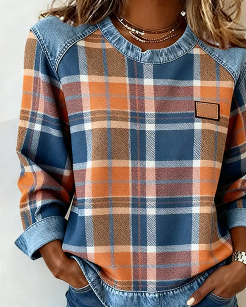 Lory | Fashionable Sweatshirt with Checkered Patchwork