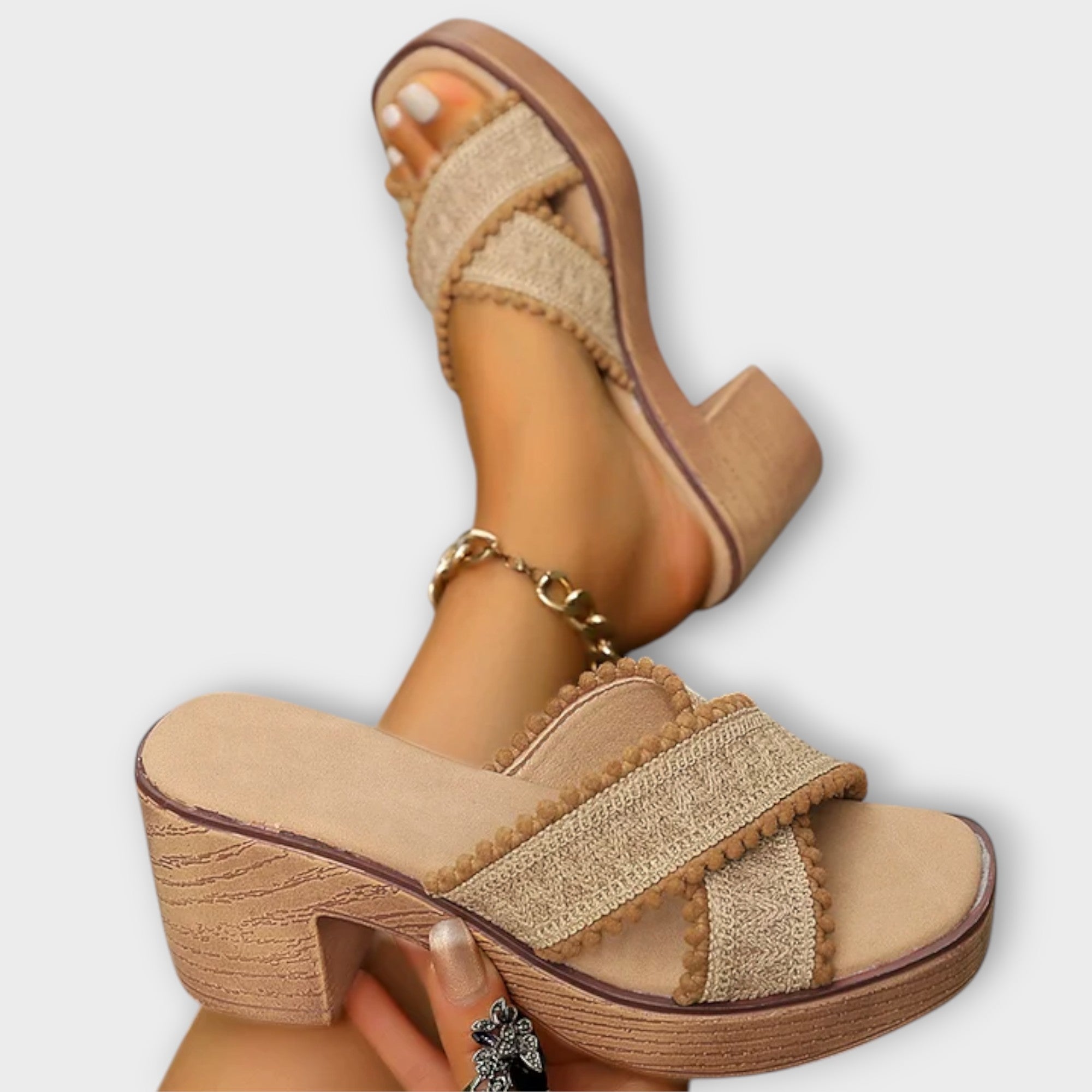 Camila | Chunky Heels with Cross Straps