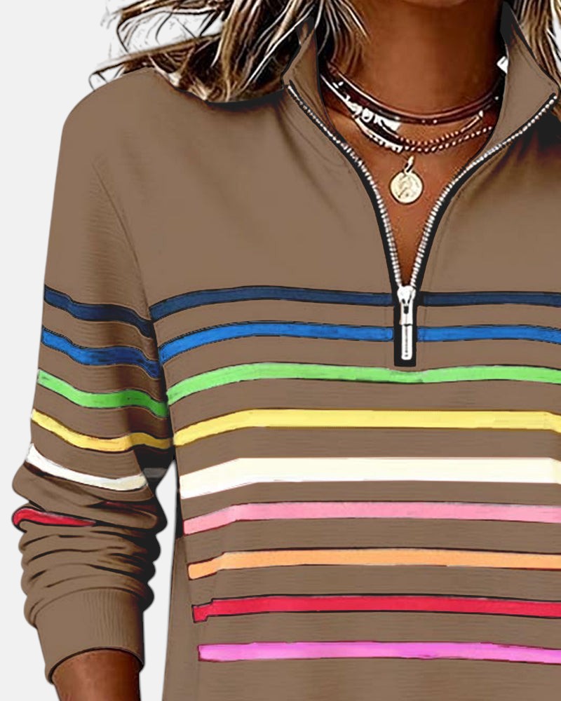 Vera | Rainbow Striped Zip Sweatshirt