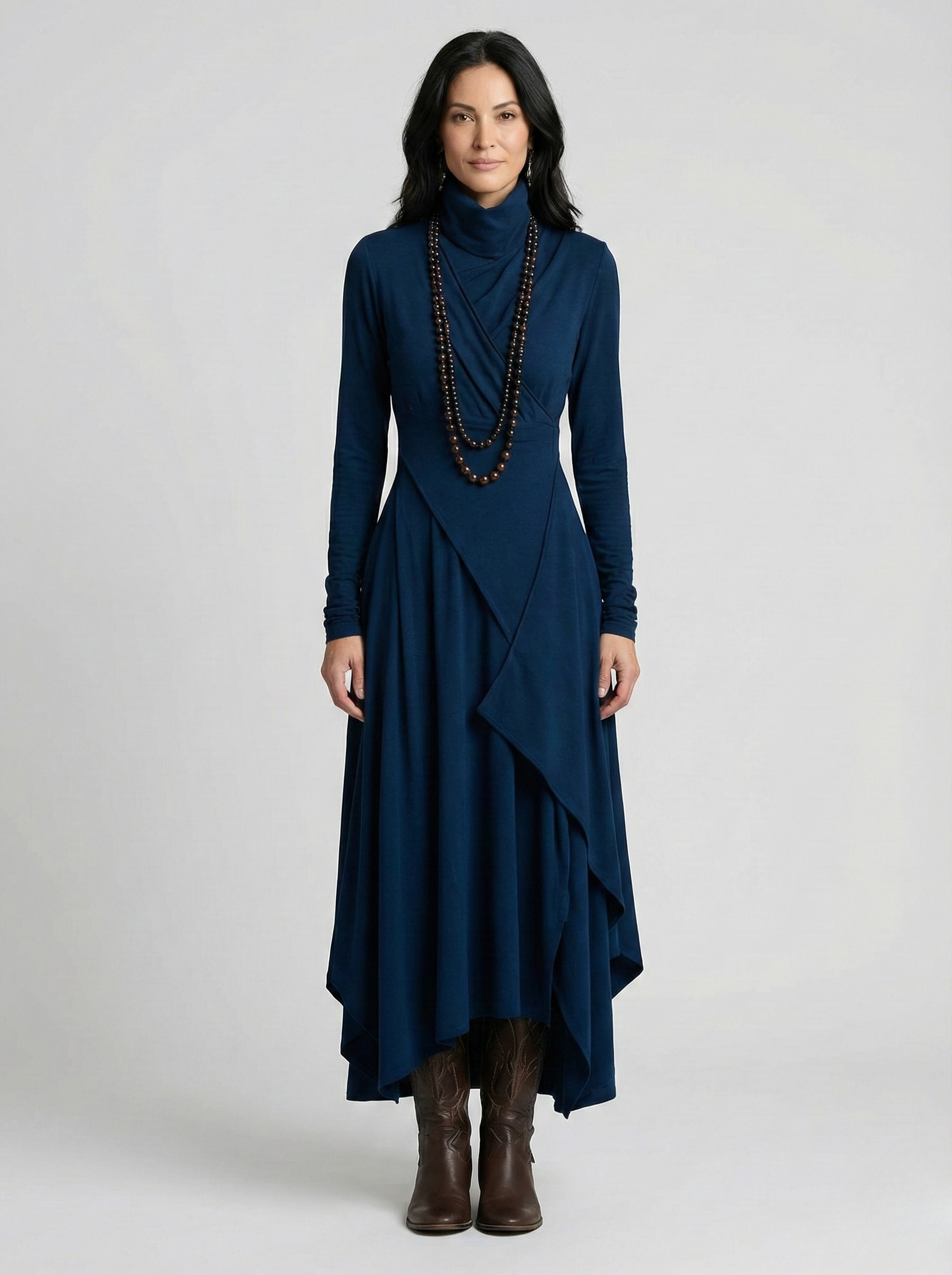 Elora™ | Elegant High-Neck Layered Maxi Dress