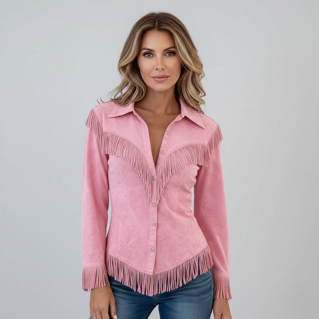 Solène │ Fringe Suede Button-Up Blouse
