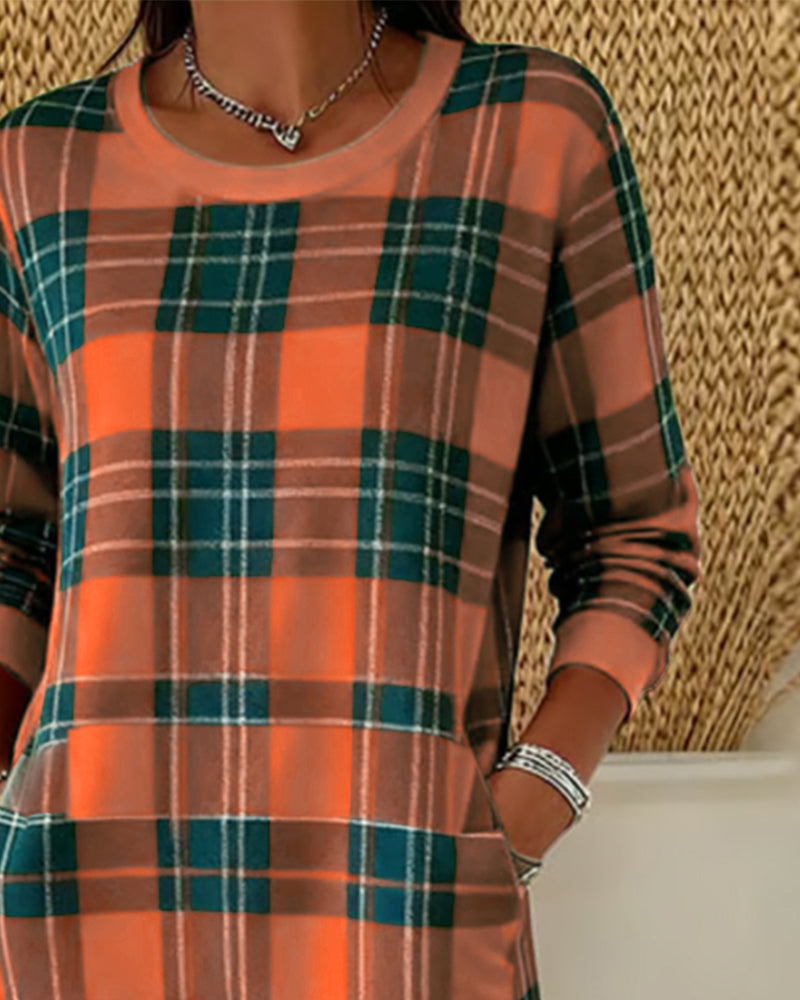 Eve | Dress Long Sleeve Checkered Sweatshirt