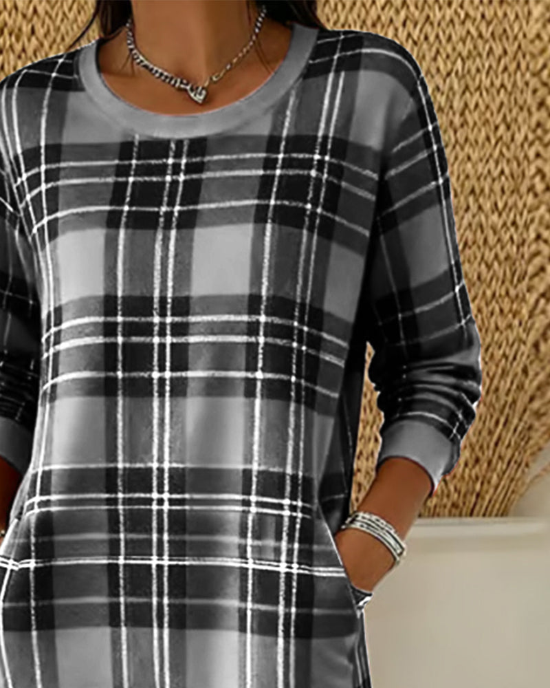 Eve | Dress Long Sleeve Checkered Sweatshirt