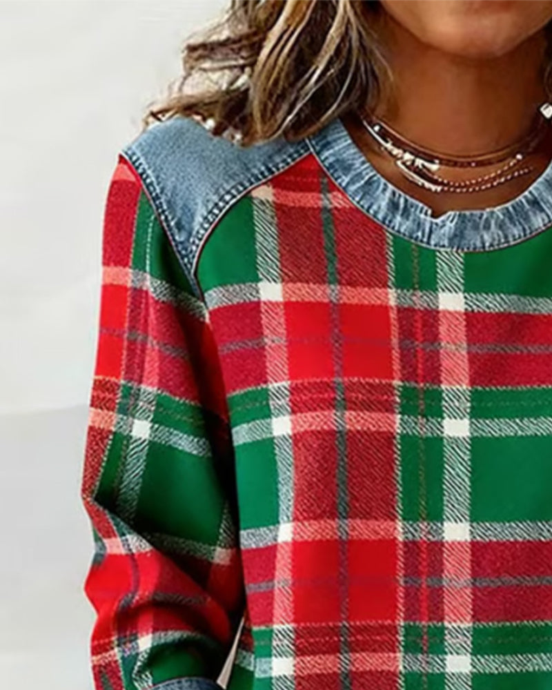 Lory | Fashionable Sweatshirt with Checkered Patchwork