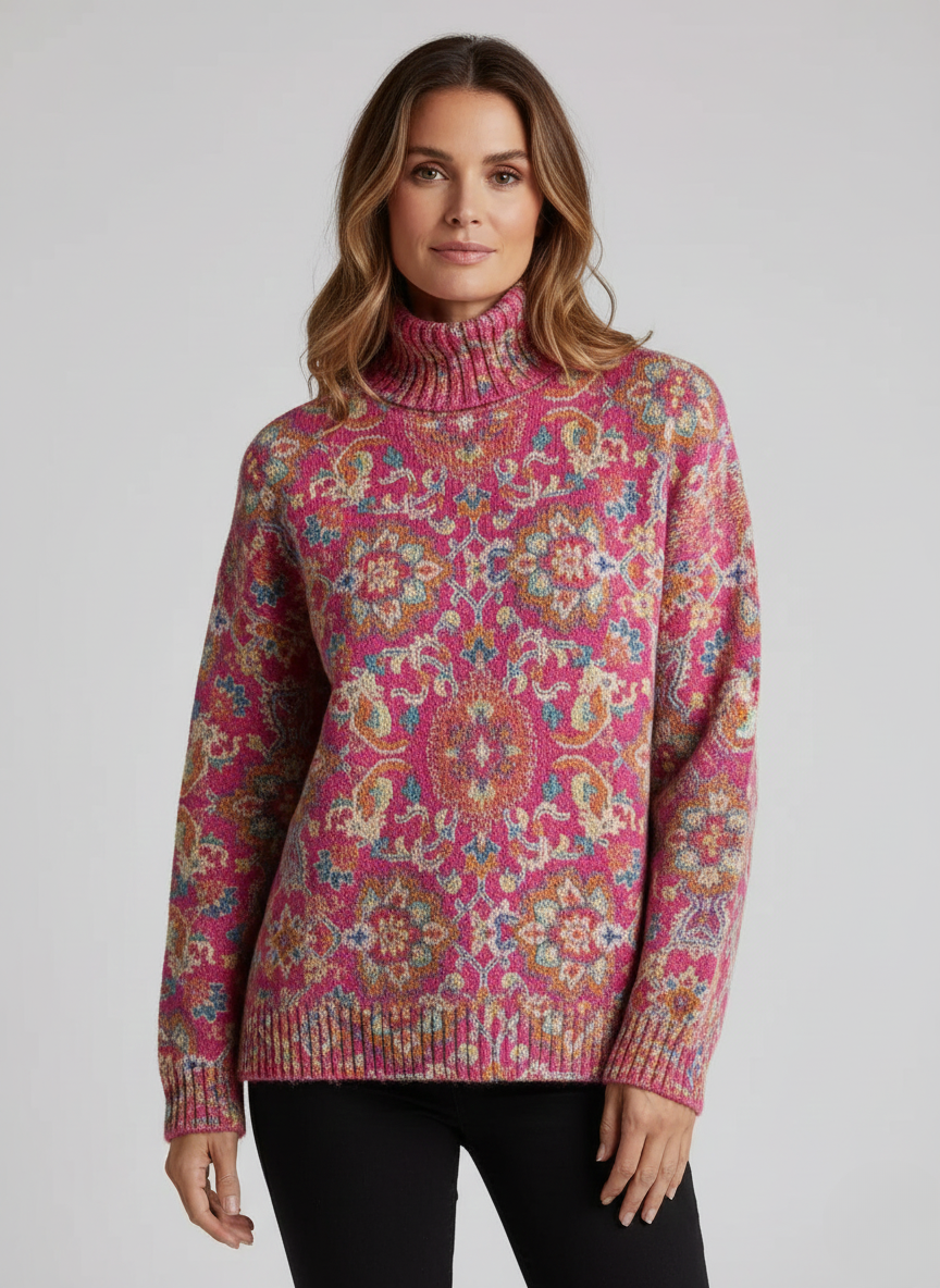 Anna | Retro Ethnic Floral Turtleneck