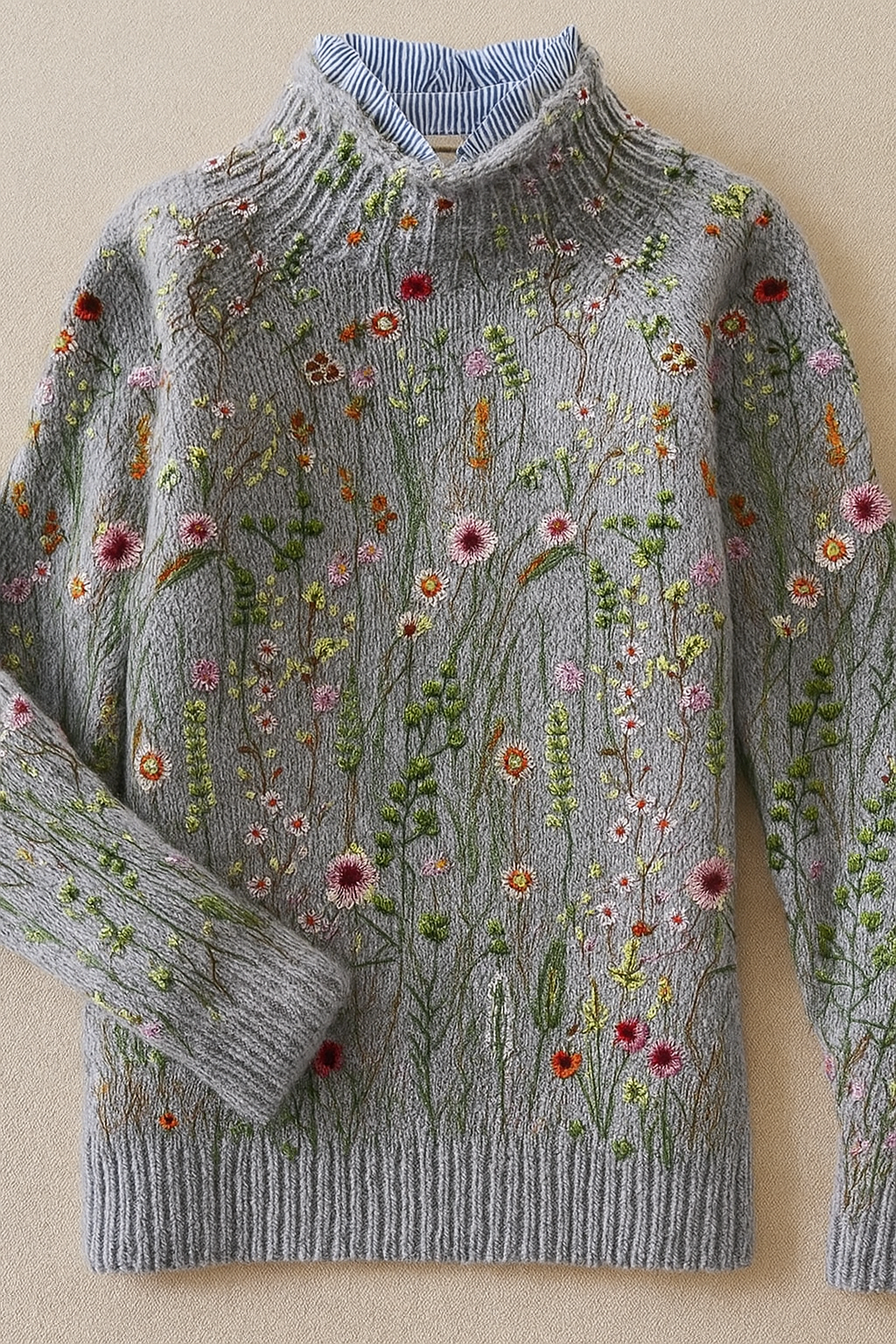 Elara™ | Hand-Embroidered Floral Knit Sweater