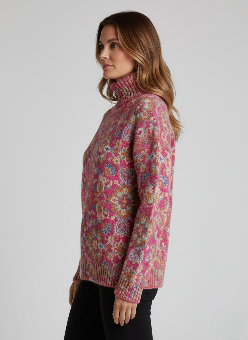 Anna | Retro Ethnic Floral Turtleneck