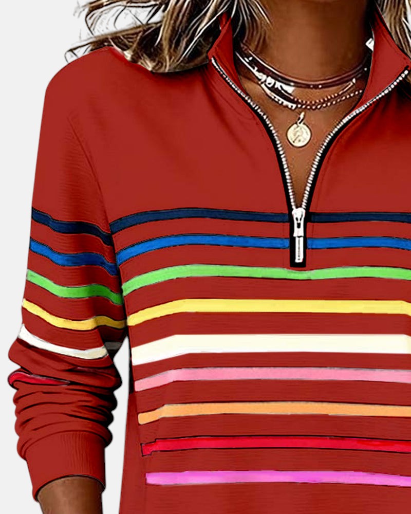 Vera | Rainbow Striped Zip Sweatshirt