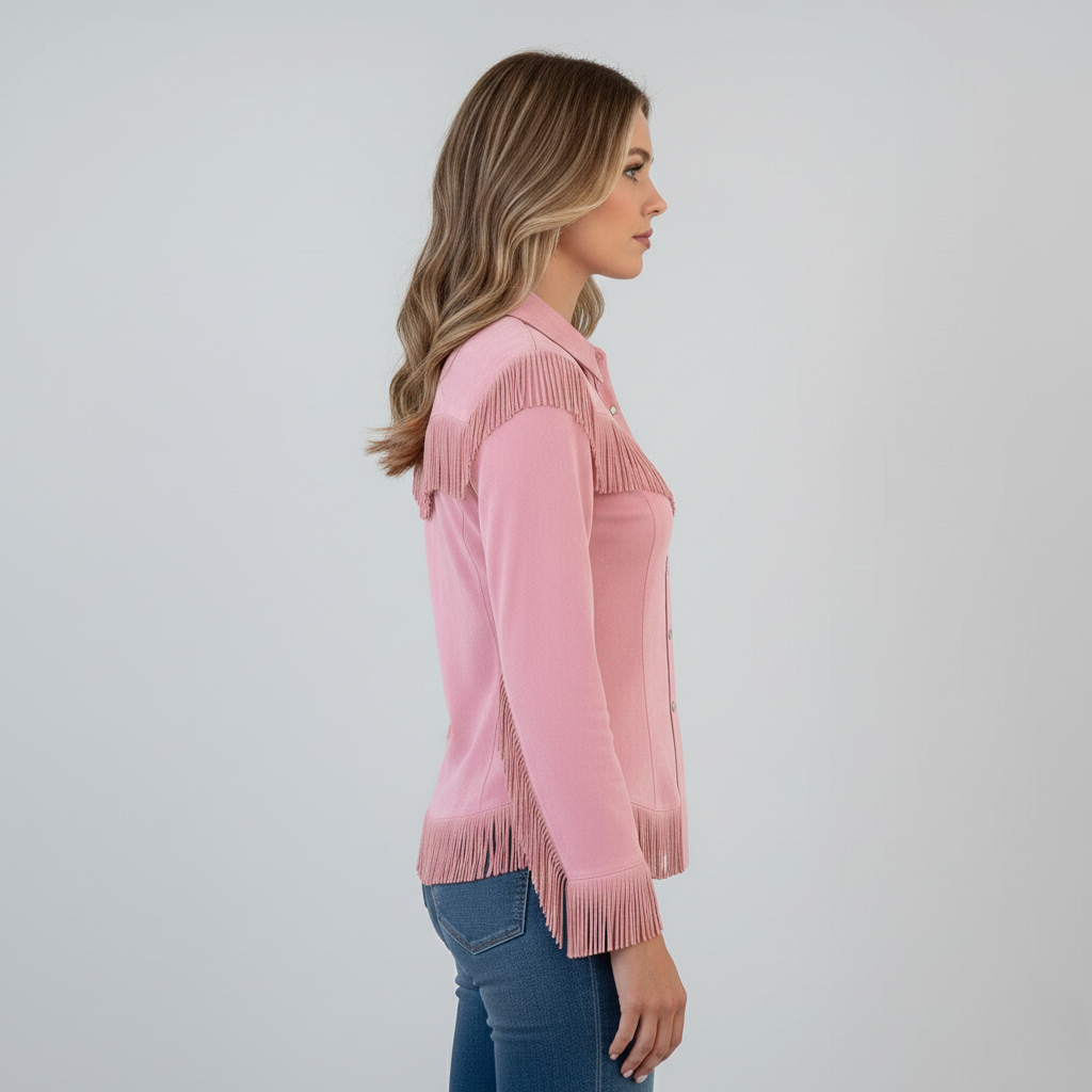 Solène │ Fringe Suede Button-Up Blouse