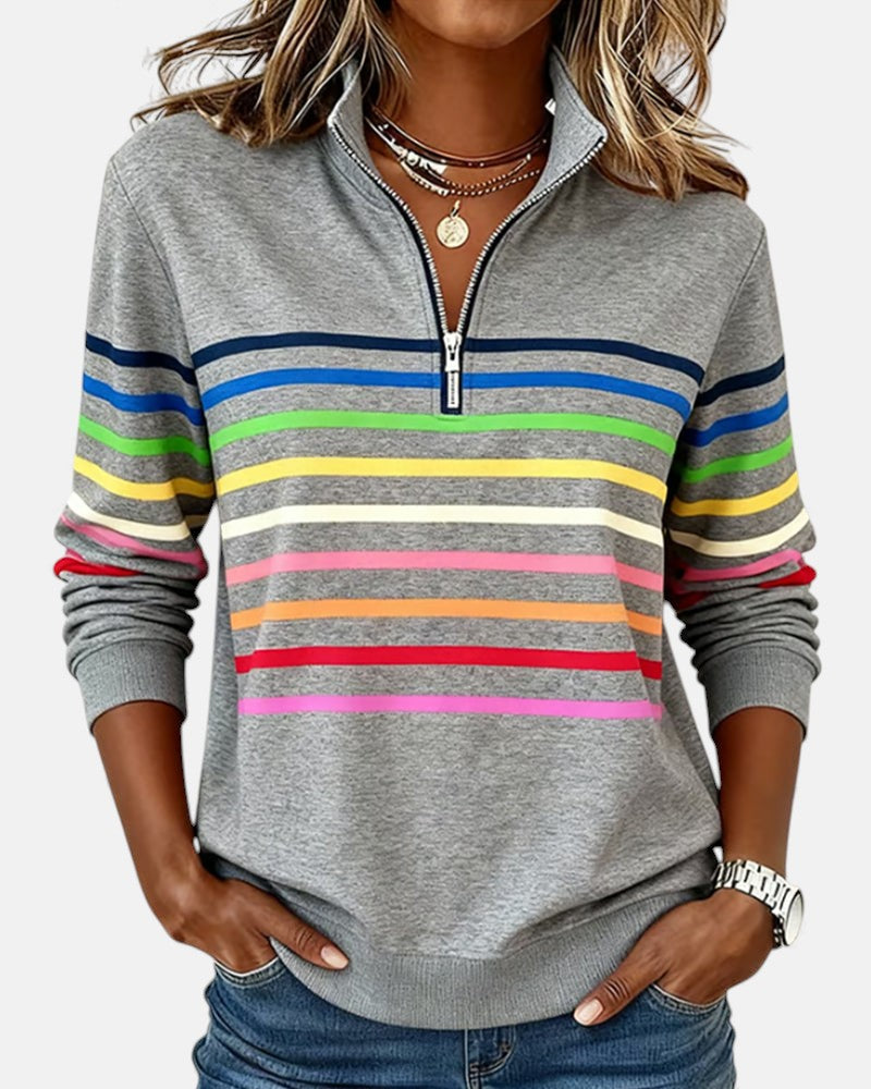 Vera | Rainbow Striped Zip Sweatshirt