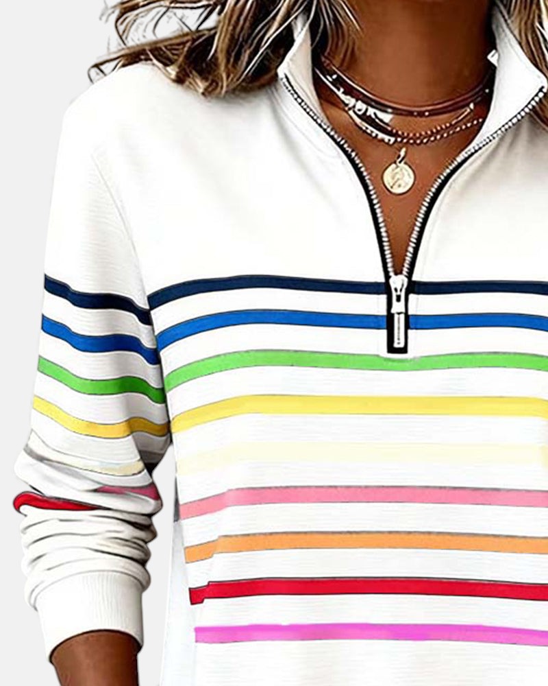 Vera | Rainbow Striped Zip Sweatshirt