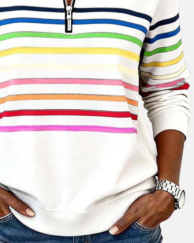 Vera | Rainbow Striped Zip Sweatshirt