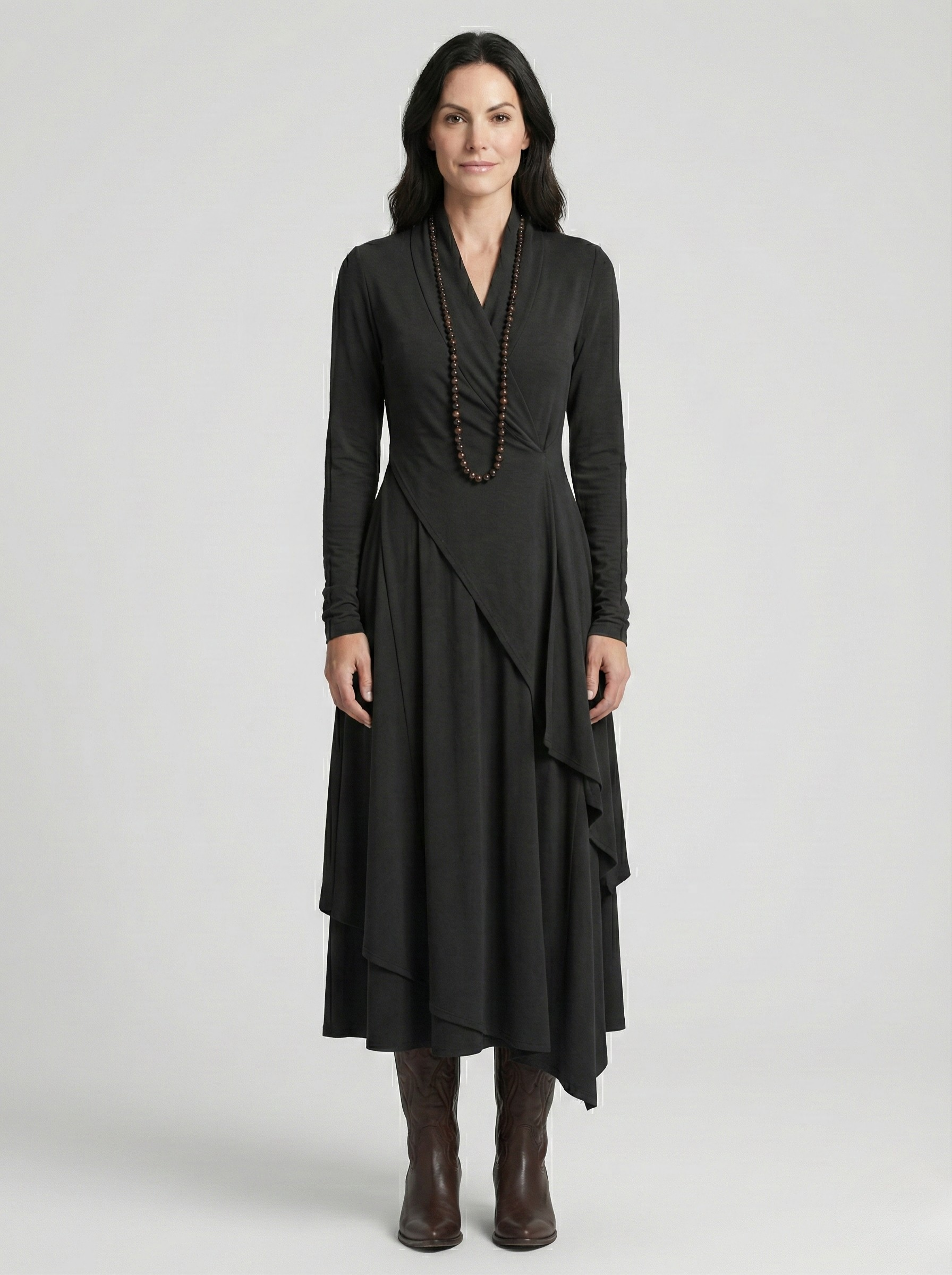 Elora™ | Elegant High-Neck Layered Maxi Dress