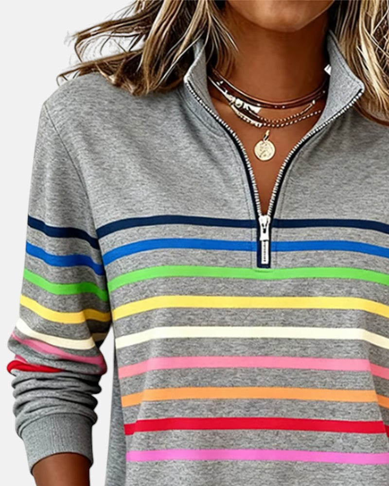 Vera | Rainbow Striped Zip Sweatshirt