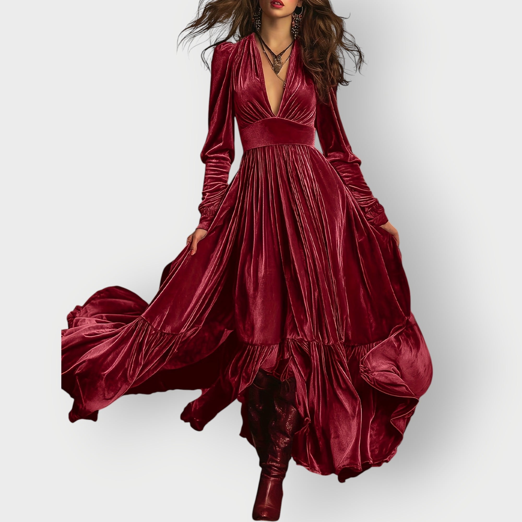Soraya - Vintage A-Line Velvet Maxi Dress