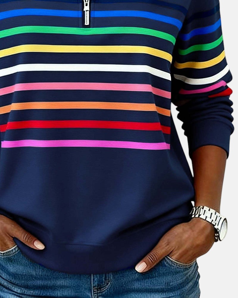 Vera | Rainbow Striped Zip Sweatshirt