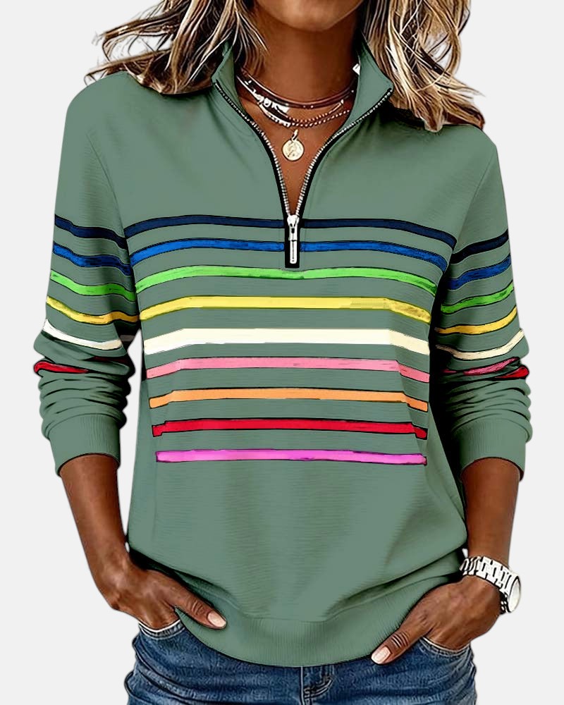 Vera | Rainbow Striped Zip Sweatshirt