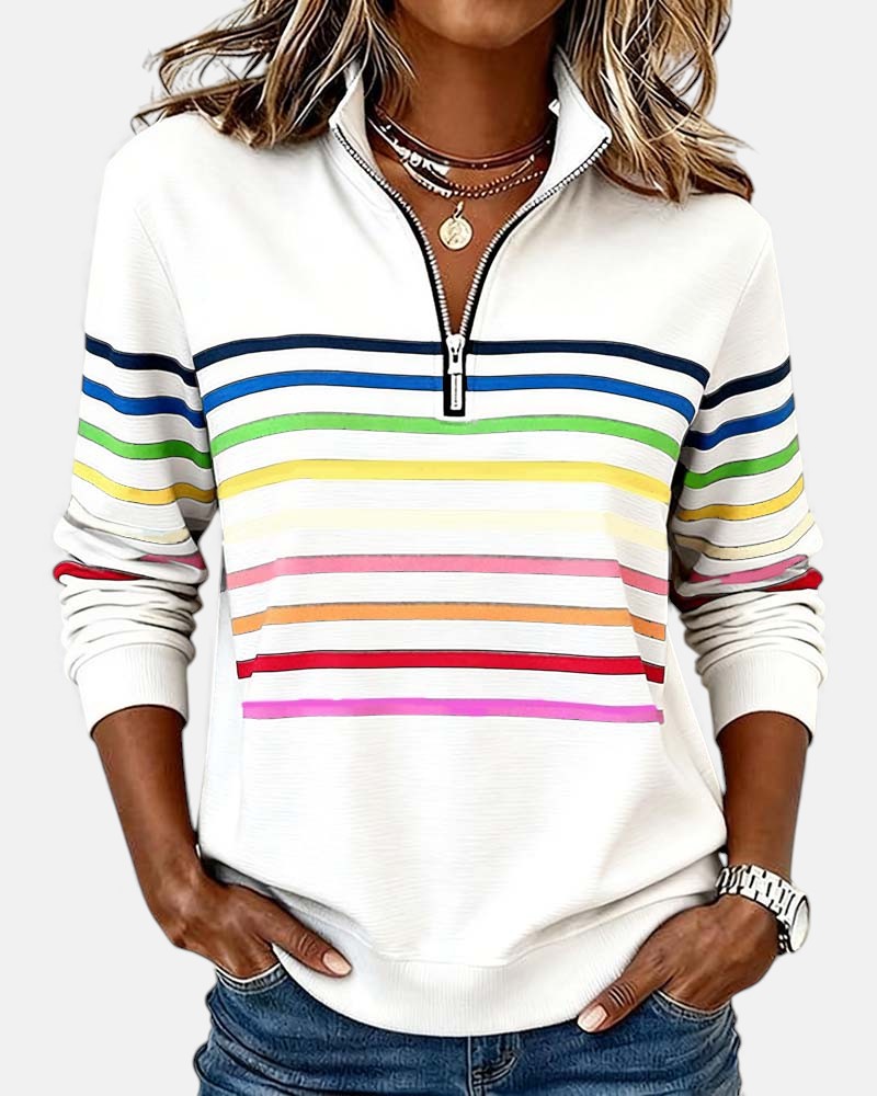 Vera | Rainbow Striped Zip Sweatshirt