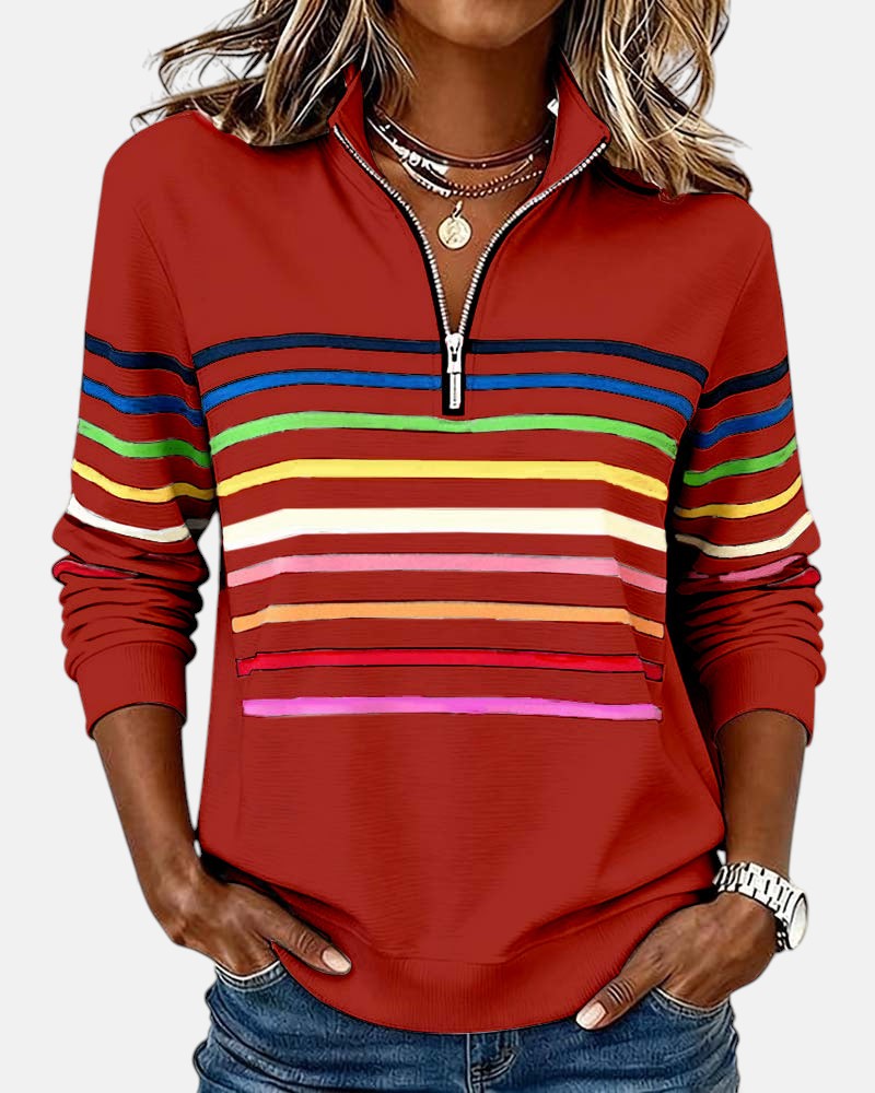 Vera | Rainbow Striped Zip Sweatshirt