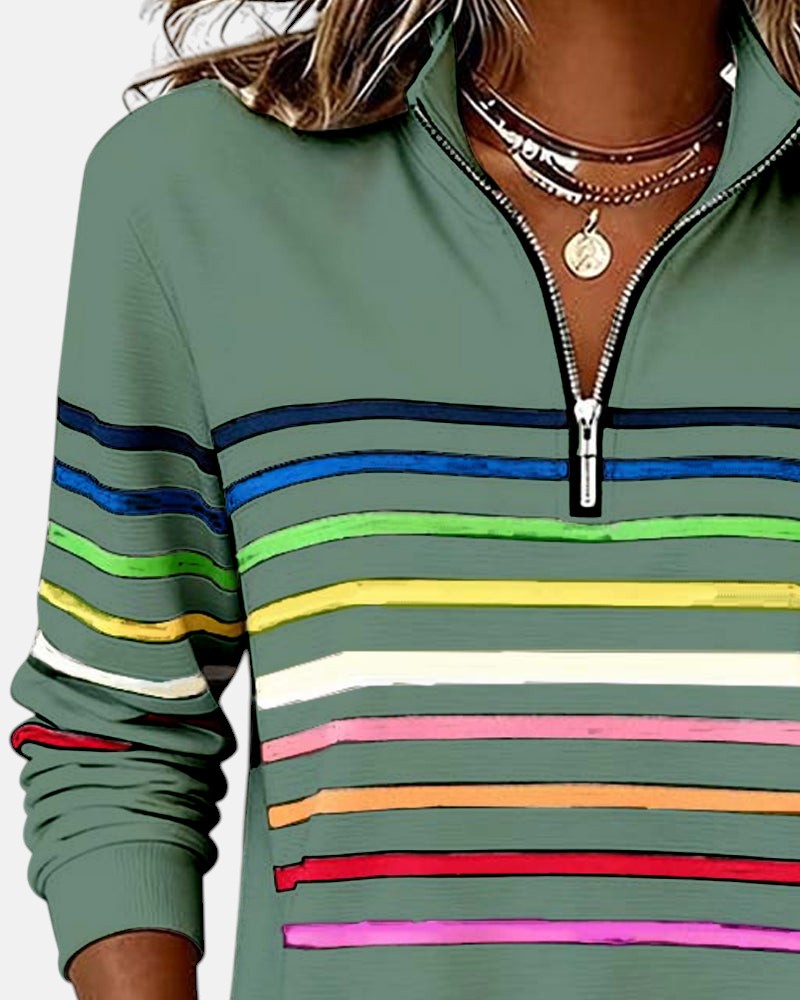Vera | Rainbow Striped Zip Sweatshirt