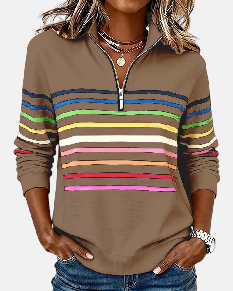 Vera | Rainbow Striped Zip Sweatshirt