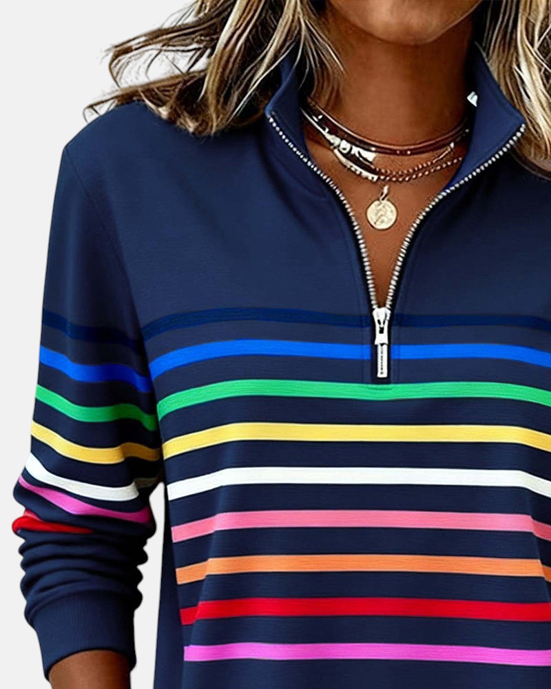 Vera | Rainbow Striped Zip Sweatshirt